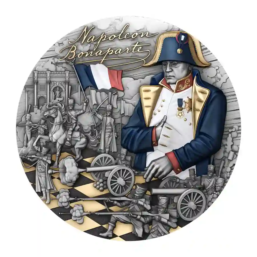 rev 2025 Niue 2 Ounce Napoleon Bonaparte High Relief 24K Gilded Silver Coin
