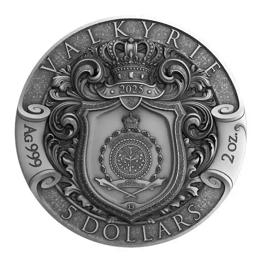 valkobv 2025 Niue 2 oz Valkyrie High Relief Colored 24K Gilded Silver Coin