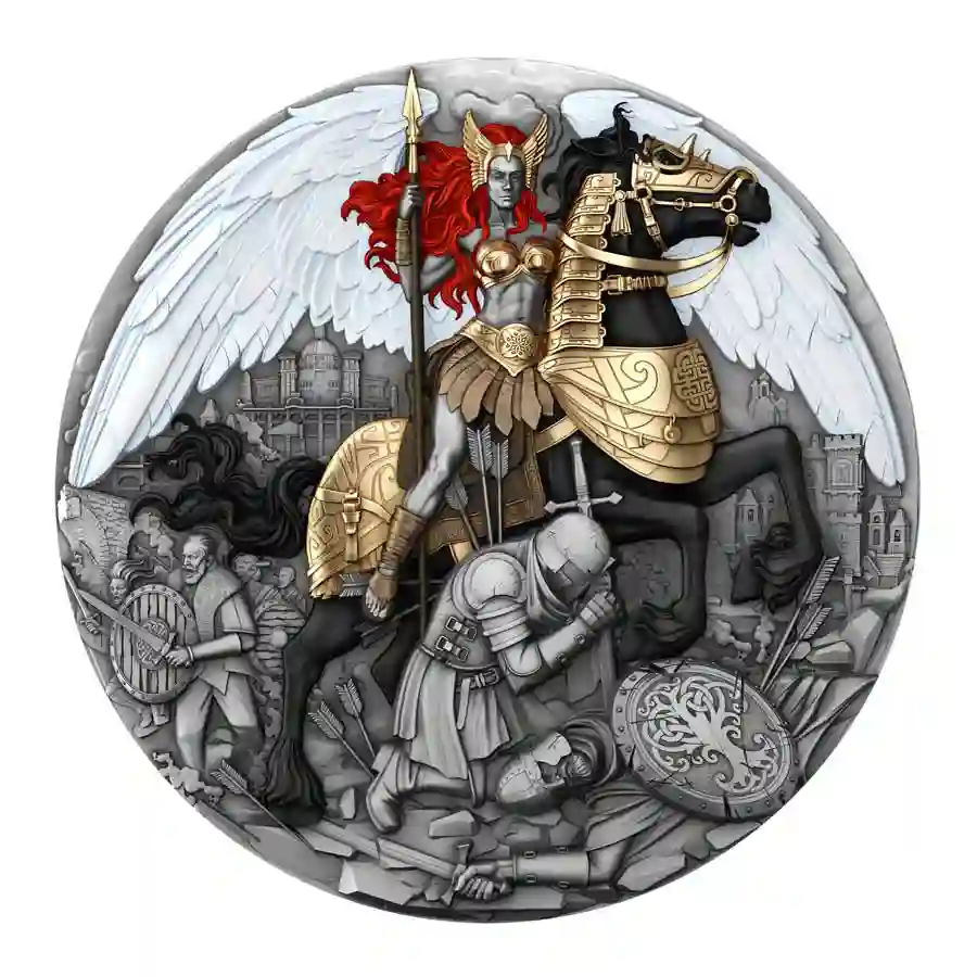 valkrev 2025 Niue 2 Ounce Valkyrie High Relief Colored 24K Gilded Silver Coin