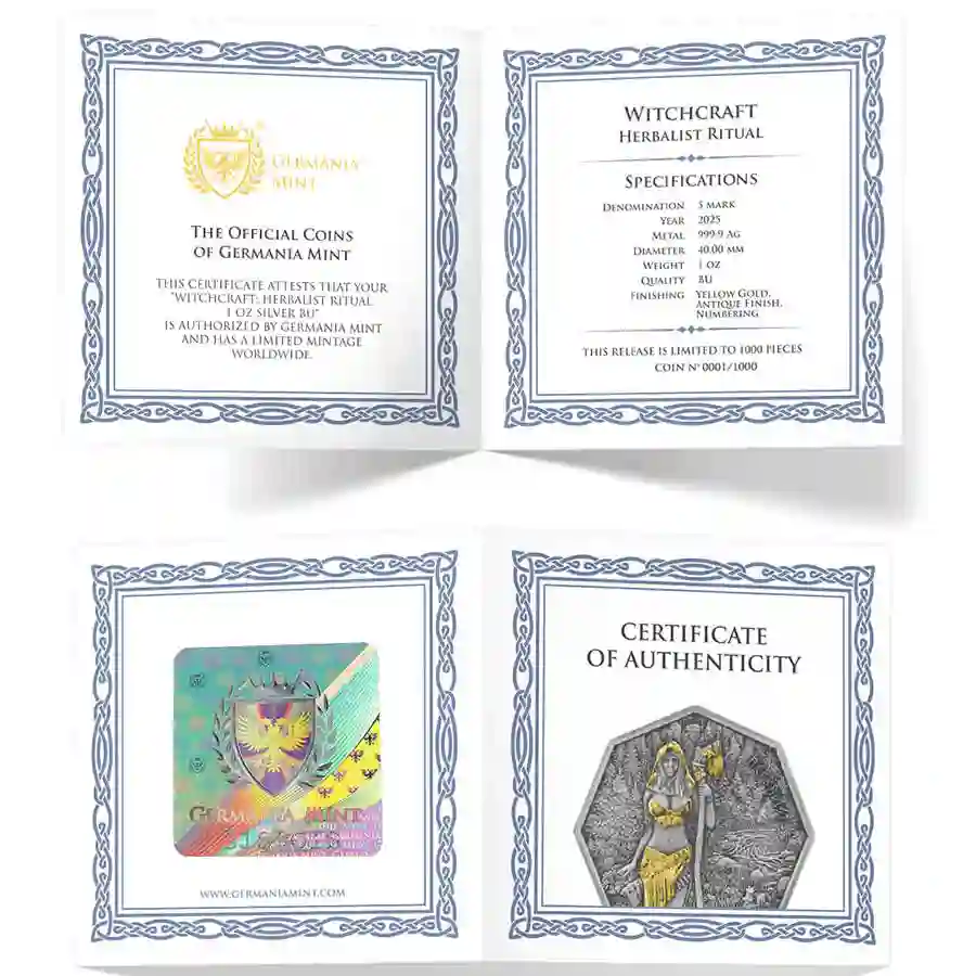 ritual-cert 2025 Germania 1 oz Witchcraft Herbalist Ritual Silver Coin