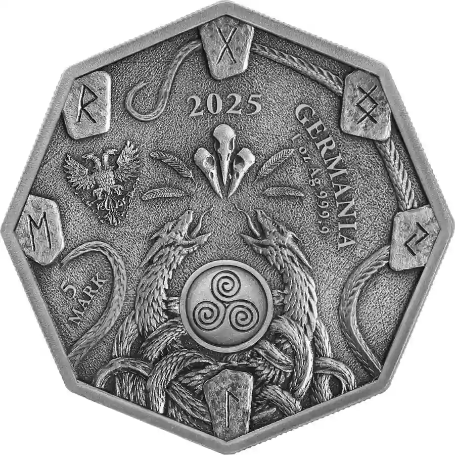 ritual-obv 2025 Germania 1 Ounce Witchcraft Herbalist Ritual 5 Mark Silver Coin