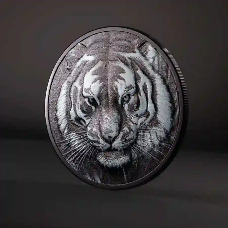 tiger-mood Black & White Tiger Obsidian Black Silver Coin coming soon to artincoins.com