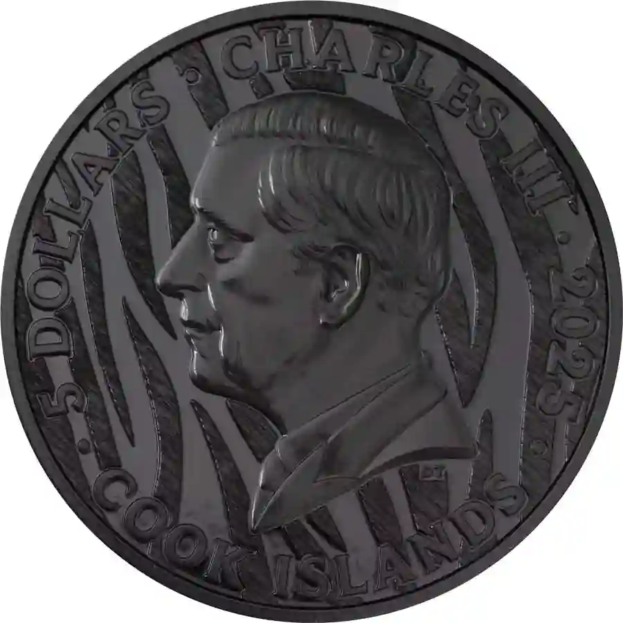 tiger-obv 2025 Cook Islands 1 oz Black & White Tiger Obsidian Black Silver Coin