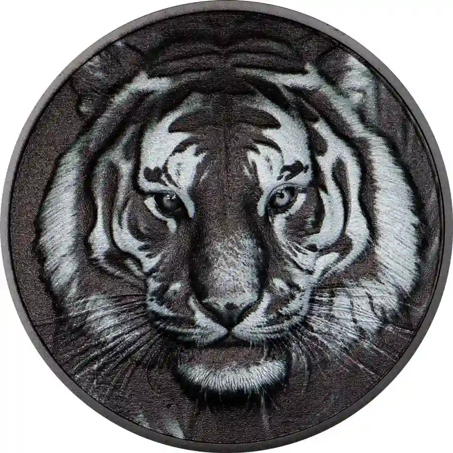 tiger-rev 2025 Cook Islands 1 Ounce Black & White Tiger Obsidian Black Silver Coin