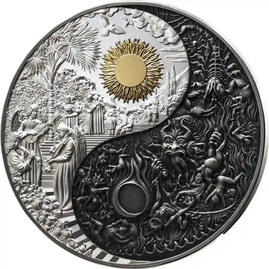 versus-rev 2025 Cameroon 3 Ounce Versus Heaven & Hell Antique Finish Silver Coin