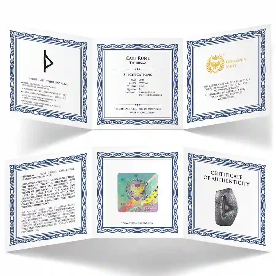 thurisaz-cert Germania Thurisaz Rune UV Color Antique Finish Silver Cast Bar