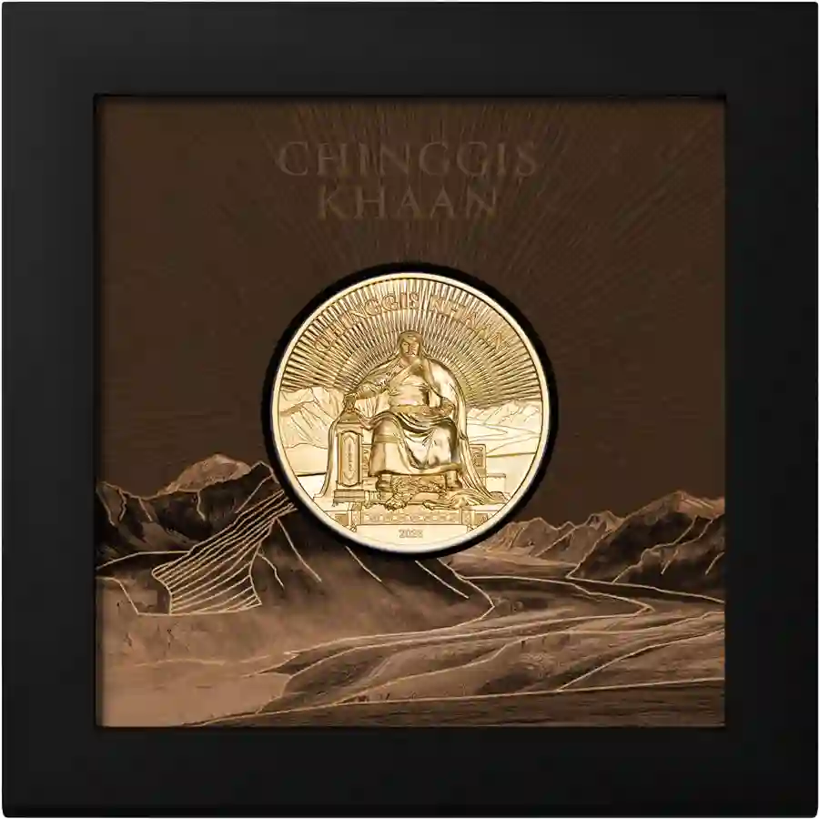 chinggis-1-oz-gold-box 2026 Mongolia Chinggis Khaan Ultra High Relief Gold Proof Coin