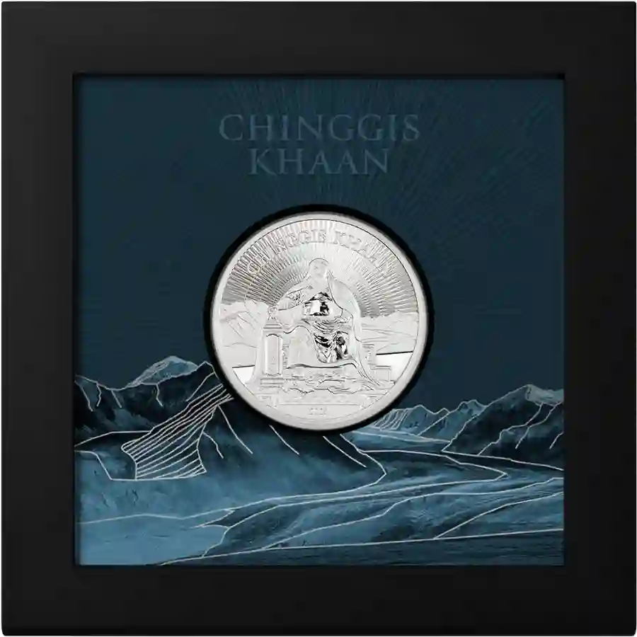 chinggis-1-oz-silver-box 2026 Mongolia Chinggis Khaan Ultra High Relief Silver Proof Coin