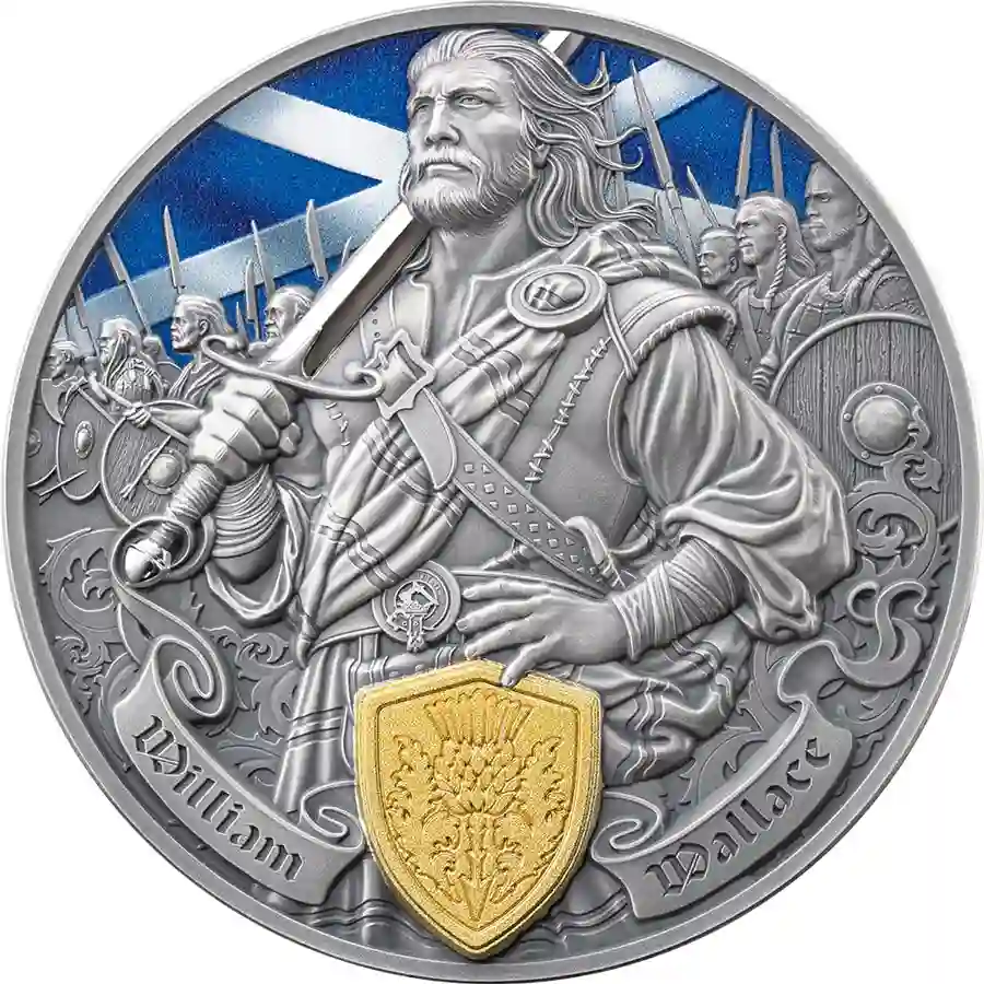 wallace-rev 2026 Samoa 2 Ounce William Wallace Battlefield 24K Gilded Silver Coin
