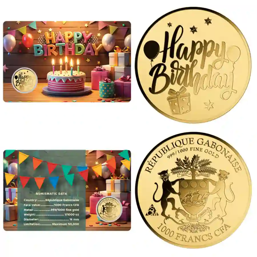 birthday-cake Republic of Gabon 1/1000 Ounce Birthday Cake Gold Coincard