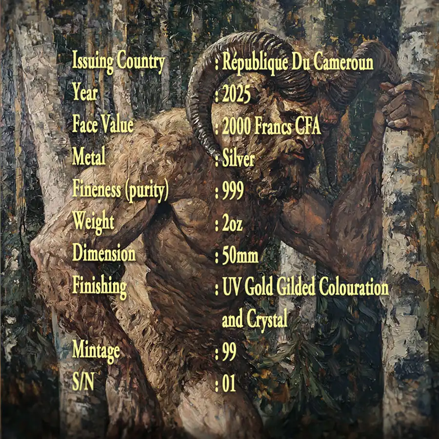 cert Fring God Pan 24K Gilded High Relief Silver Coin