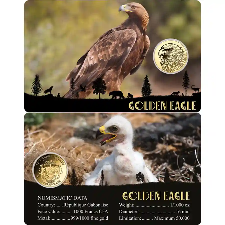 eagle-card Republic of Gabon 1/1000 Ounce Europe Big Five Golden Eagle Gold Coincard