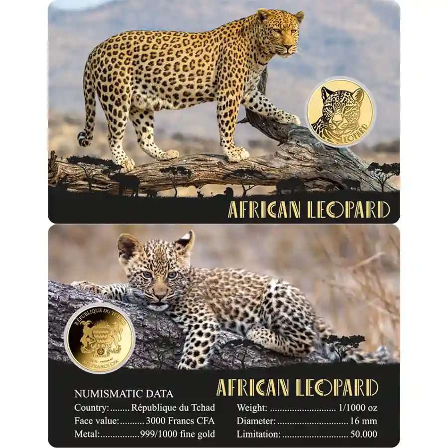 leopard-card Republic of Chad 1/1000 Ounce African Big Five Leopard Gold Coincard