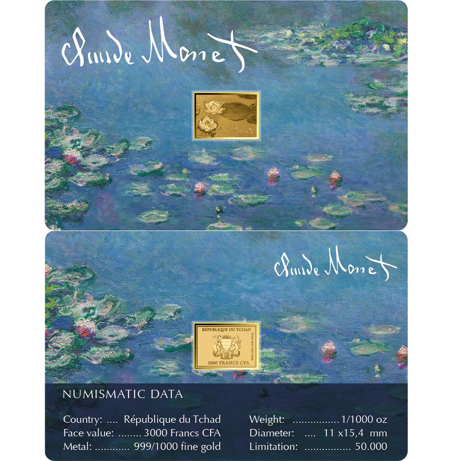 monet-waterlilies-card Republic of Chad 1/1000 Ounce Monet's Water Lilies Gold Coincard