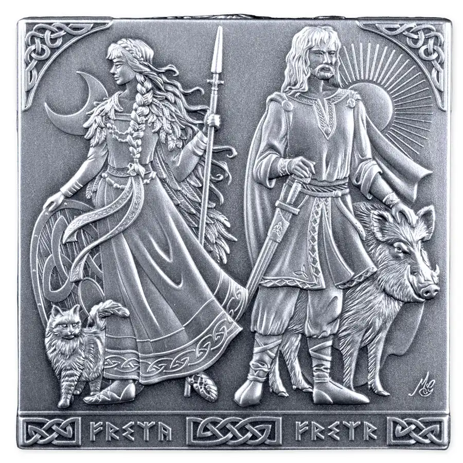 norse-side-1 2026 Burundi 1 Kg Norse Gods 3D Minted Cube Antiqued Silver Coin