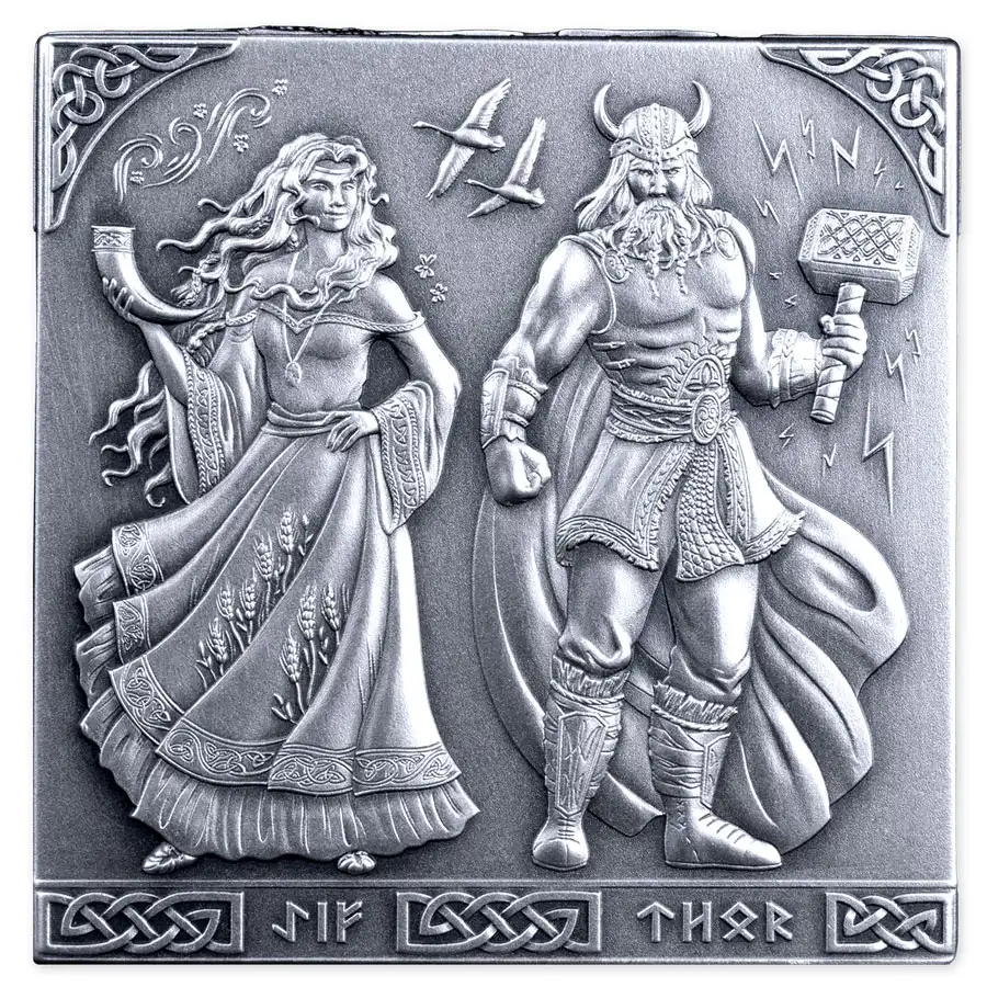 norse-side-2 2026 Burundi Norse Gods 3D Minted Cube Antiqued Silver Coin