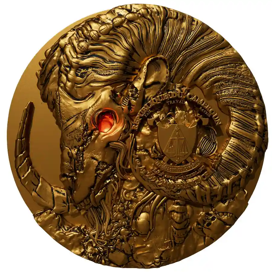 pan-obv-uv 2025 Cameroon Fringe God Pan Gilded High Relief Silver Coin