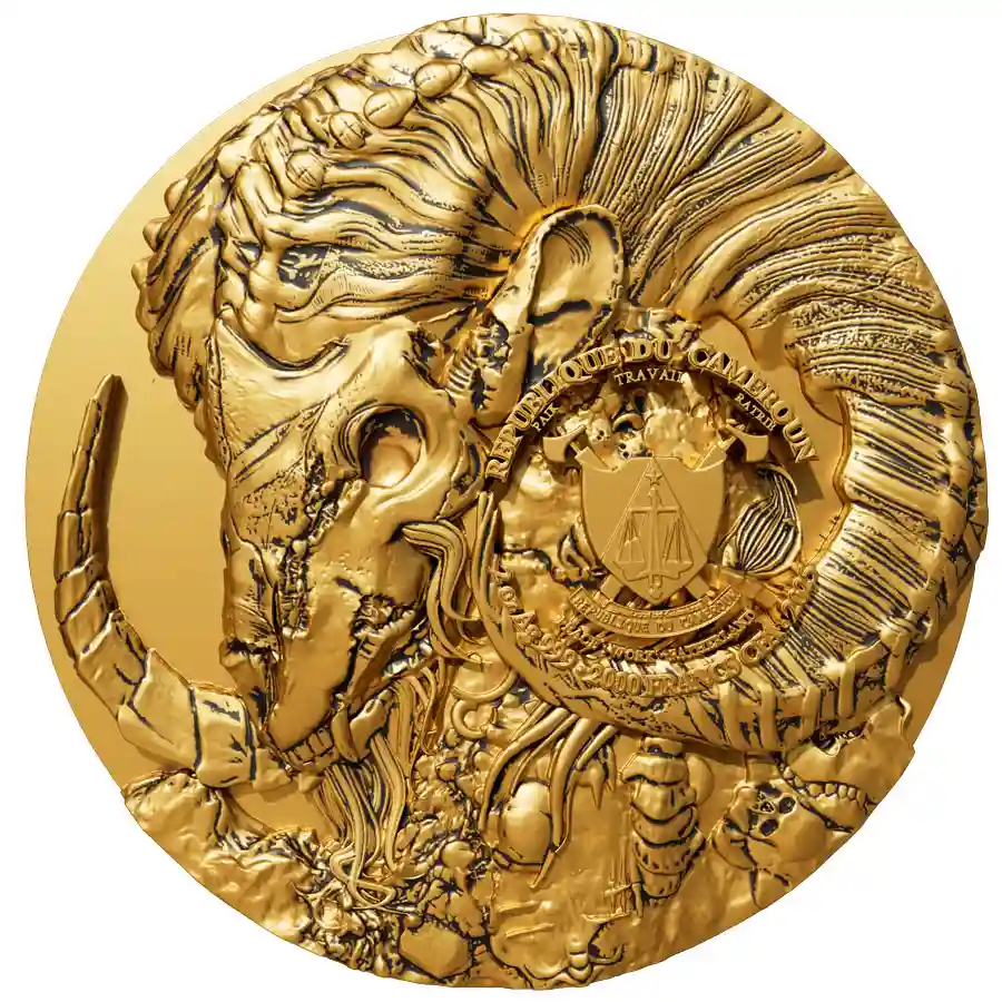 pan-obv 2025 Cameroon 2 oz Pan God 24K Gilded High Relief Silver Coin