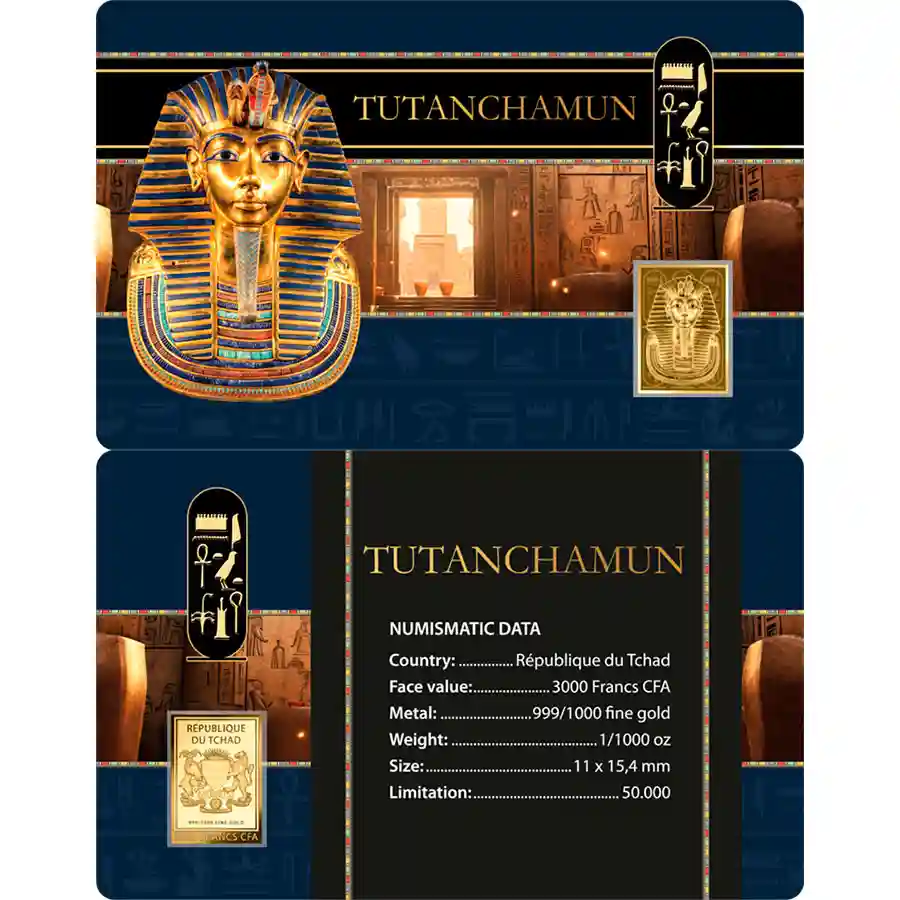 tutanchamun-card Republic of Chad 1/1000 Ounce Pharaohs Tutanchamun Gold Coincard