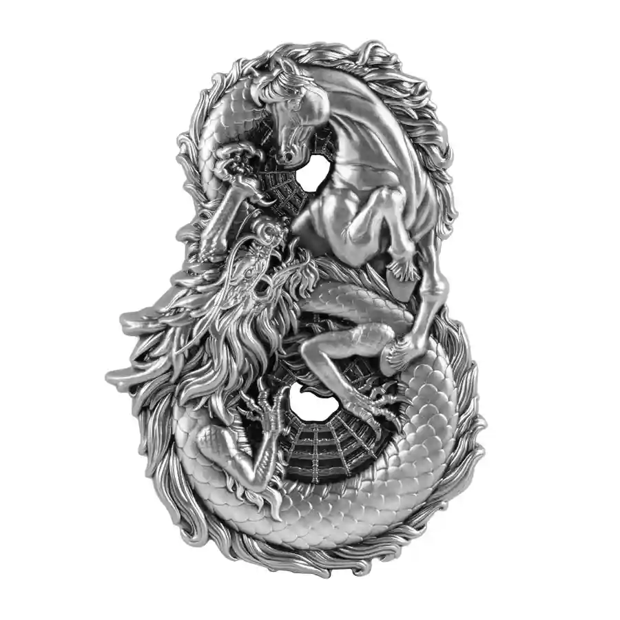 dragon rev 2026 Samoa 3 Ounce Figure 8 Dragon & Horse High Relief Antiqued Silver Coin