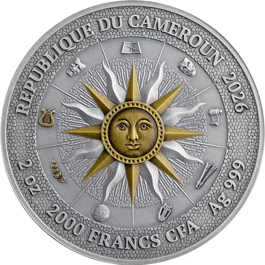 erato-obv 2026 Cameroon 2 oz Erato & Polyhymnia Color High Relief Silver Coin