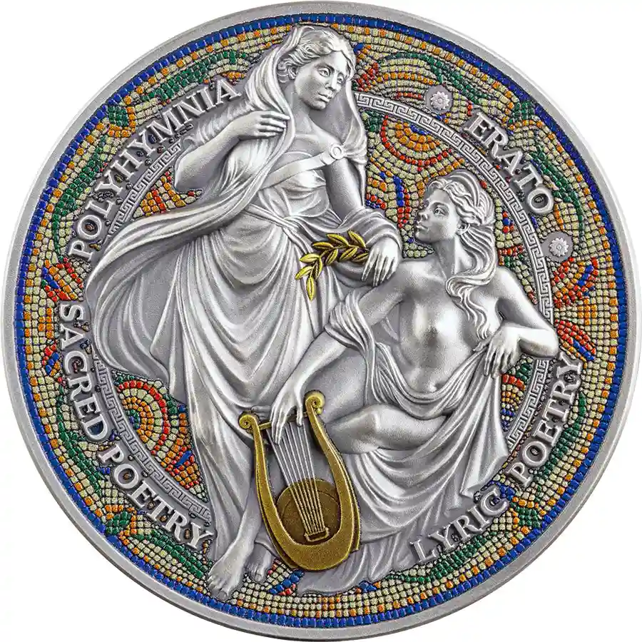 erato-rev 2026 Cameroon 2 Ounce Erato & Polyhymnia Color High Relief Silver Coin