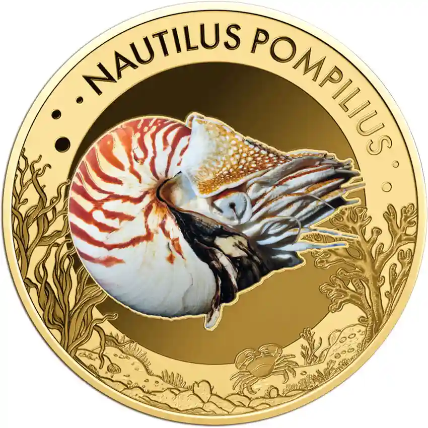 chambered-nautilus-rev Republic of Chad 1/1000 Ounce Nautilus Pompilius Gold Coin